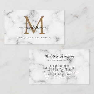 Modern Marmer Goud Meisjesachtig Script Monogram Visitekaartje