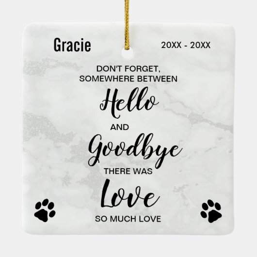 Modern Marmer Hallo Tot ziens Memorial Keramisch Ornament (Achterkant)