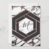 Modern Marmer Roos Gouden Trim Hexagon Bruiloft Kaart (Achterkant)