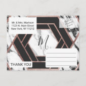 Modern Marmer Roos Gouden Trim Hexagon Dank u Briefkaart (Achterkant)
