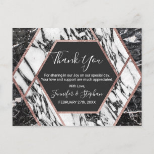 Modern Marmer Roos Gouden Trim Hexagon Dank u Briefkaart