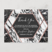 Modern Marmer Roos Gouden Trim Hexagon Dank u Briefkaart (Voorkant)