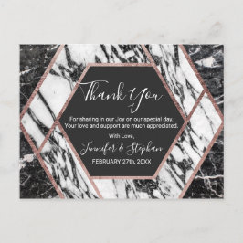 Modern Marmer Roos Gouden Trim Hexagon Dank u Briefkaart