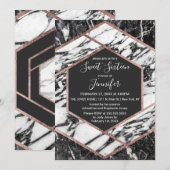 Modern Marmer Roos Gouden Trim Hexagon Sweet 16 Kaart (Voorkant / Achterkant)