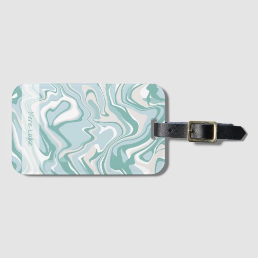 Modern Marmer Turquoise Coastal Beach Zee Name Bagagelabel (Voorkant (horizontaal))