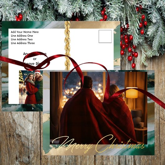 Modern Marmer Twee Foto Folie Feestdagen Briefkaart