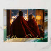 Modern Marmer Twee Foto Folie Feestdagen Briefkaart (Voorkant)