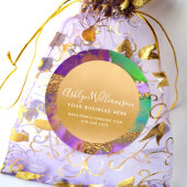 Modern marmer waterverf paars goudgroen script ronde sticker