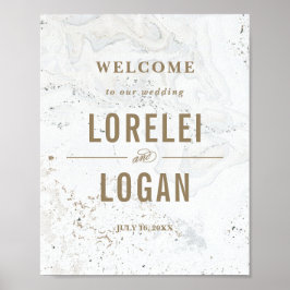 Modern marmer Wedding Welcome Sign | Zwart Poster