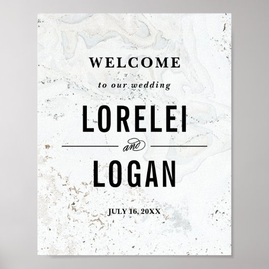 Modern marmer Wedding Welcome Sign | Zwart Poster (Voorkant)
