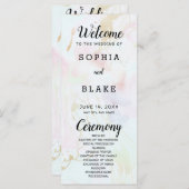 Modern marmer wit roze blauw bruiloft programma (Voorkant / Achterkant)