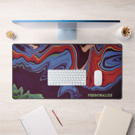 Modern Marmeren Blauw Rood Abstract Kleurrijk Cust Bureaumat