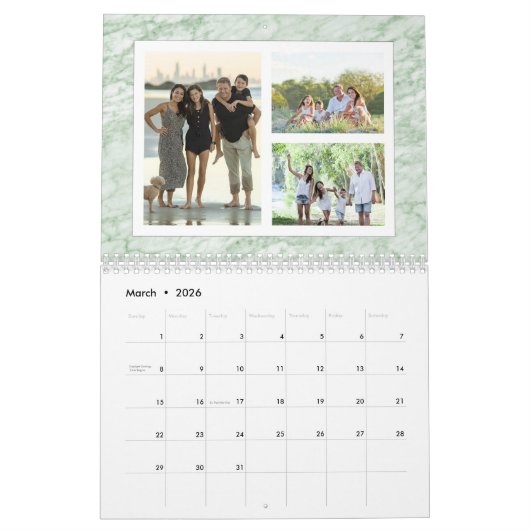 Modern marmeren fotocollage 36-Afbeelding familie Kalender (Mar 2026)
