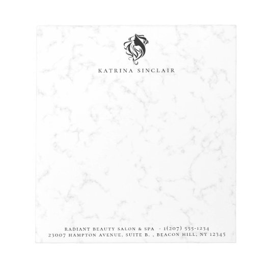 Modern Marmeren Kapsalon Zakelijk Logo Notitieblok (Voorkant)