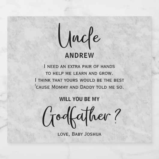 Modern marmeren peetvader voorstel bier etiket (Enkel label)