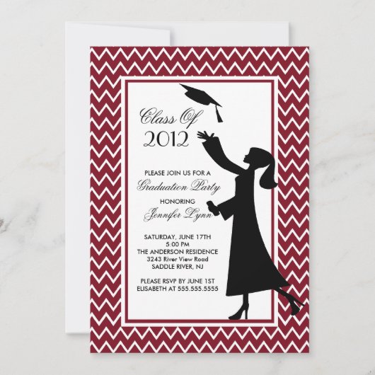 Modern Maroon Afstuderen Invitation Silhouette Kaart (Voorkant)