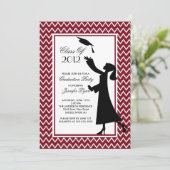 Modern Maroon Afstuderen Invitation Silhouette Kaart (Staand voorkant)