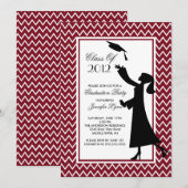 Modern Maroon Afstuderen Invitation Silhouette Kaart (Voorkant / Achterkant)