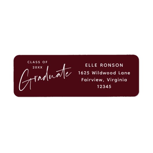 Modern Maroon Afstuderen retouradres Etiket (Voorkant)