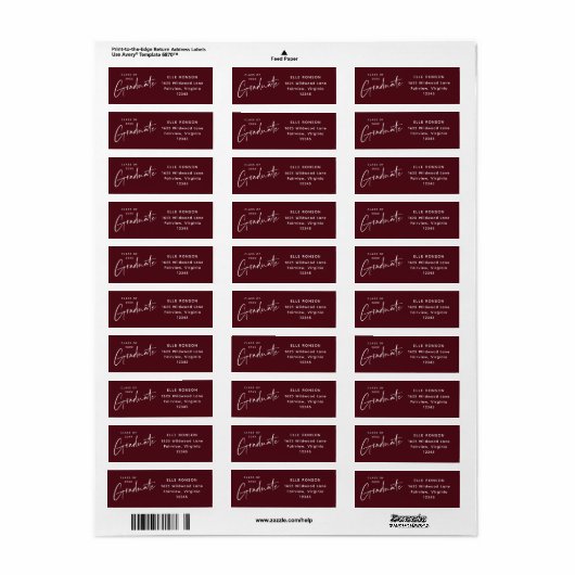 Modern Maroon Afstuderen retouradres Etiket (Full Sheet)
