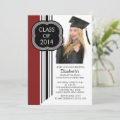 Modern Maroon Black Photo Graduparty Kaart (Staand voorkant)