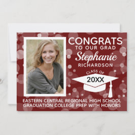 Modern Maroon Bokeh Bubbles Foto Afstuderen Kaart