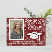 Modern Maroon Bokeh Bubbles Foto Afstuderen Kaart (Staand voorkant)