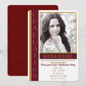 Modern Maroon Gold Graduation Party Afstuderen Fot Kaart (Voorkant / Achterkant)