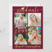 Modern Maroon Gold Script 5 Foto Afstuderen Aankondiging (Voorkant)