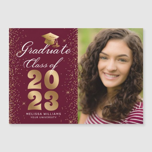 Modern Maroon Gold Script Pet Glitter Photo Afstud (Voorkant)