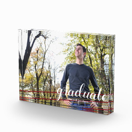 Modern maroon & Gold Striped Afstuderen fotoblok (Rechts)