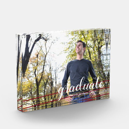 Modern maroon & Gold Striped Afstuderen fotoblok (Links)