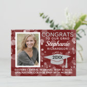 Modern Maroon Gray Bokeh Bubbles Foto Afstuderen Kaart (Staand voorkant)