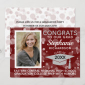 Modern Maroon Gray Bokeh Bubbles Foto Afstuderen Kaart (Voorkant / Achterkant)