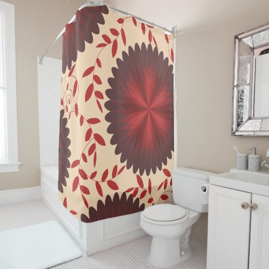 Modern Maroon Red Bloemen Bloemen Douchegordijn (In situ)