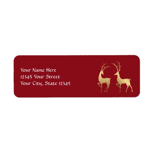 Modern Maroon Red en Gold Deer Holiday Etiket (Voorkant)