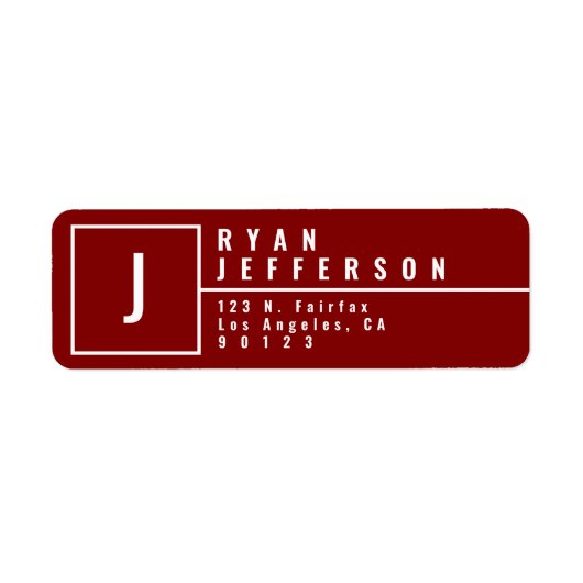 Modern maroon rood monogram retour adres etiket (Voorkant)