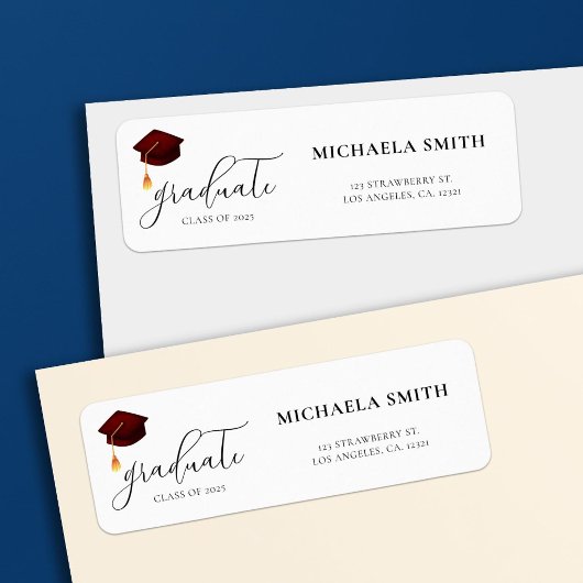 Modern Maroon Script Afstudeer Retouradres Etiket