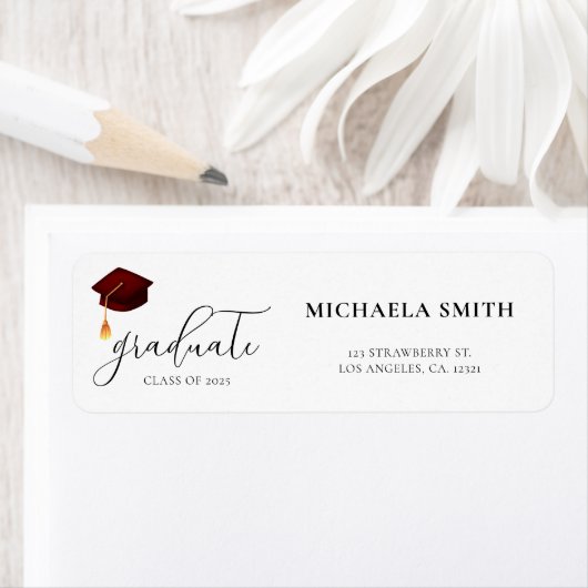 Modern Maroon Script Afstudeer Retouradres Etiket (Insitu)
