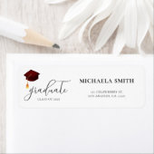 Modern Maroon Script Afstuderen Retouradres Etiket (Insitu)