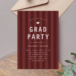 Modern Maroon Sporty Stripes Graduation Party Kaart