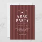 Modern Maroon Sporty Stripes Graduation Party Kaart (Voorkant)