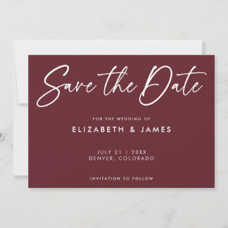 Modern maroon Wedding Save the Date Invitation Kaart