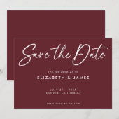 Modern maroon Wedding Save the Date Invitation Kaart (Voorkant / Achterkant)