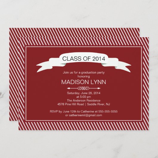 Modern Maroon White Graduation Party Invitation Kaart (Voorkant / Achterkant)