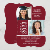 Modern Maroon & White Photo Afstuderen Invitation Kaart (Voorkant / Achterkant)
