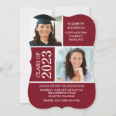 Modern Maroon & White Photo Afstuderen Invitation Kaart (Voorkant)