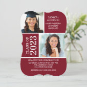 Modern Maroon & White Photo Afstuderen Invitation Kaart (Staand voorkant)