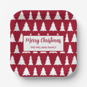 Modern Maroon White Tree Patroon Kerstfeest Papieren Bordje (Voorkant)