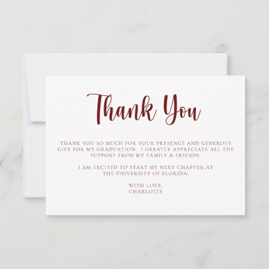 Modern Maroon Wit Afstuderen Dank u kaart (Achterkant)